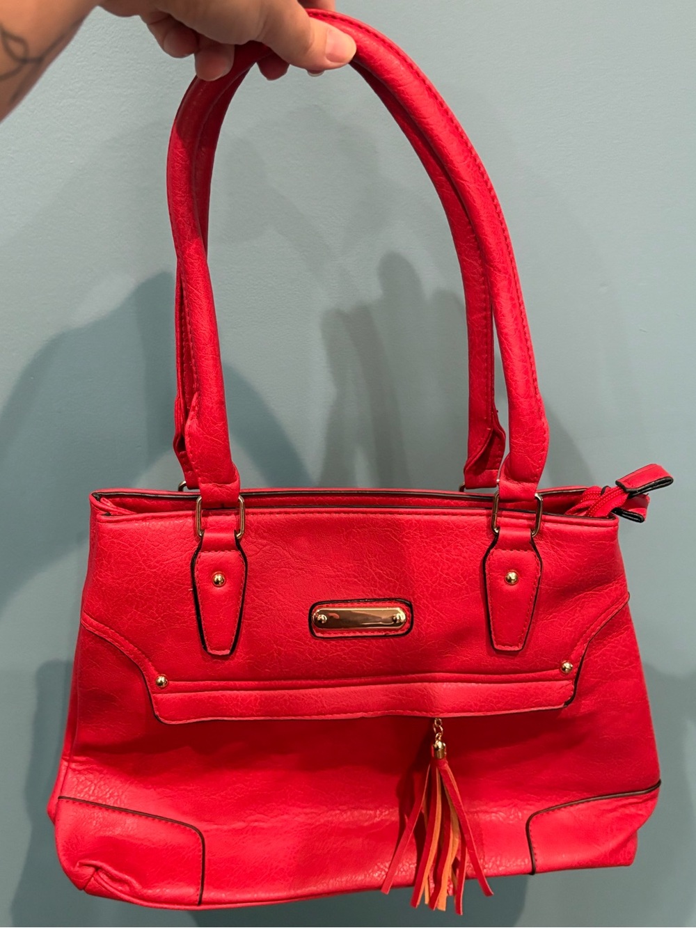 Red Shoulder Bag with Tassel Accent